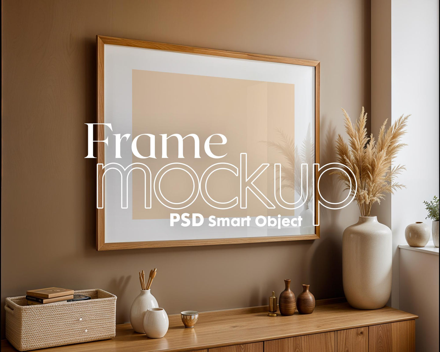Horizontal Frame Mockup PSD, Scandinavian Wooden Frame Mockup, Poster Mockup PSD , Frame Mockup for Print, Frame Mockup Smart Object