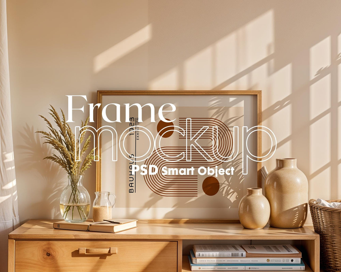 Horizontal Frame Mockup PSD, Scandinavian Wooden Frame Mockup, Poster Mockup PSD , Frame Mockup for Print, Frame Mockup Smart Object