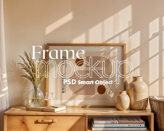 Horizontal Frame Mockup PSD, Scandinavian Wooden Frame Mockup, Poster Mockup PSD , Frame Mockup for Print, Frame Mockup Smart Object