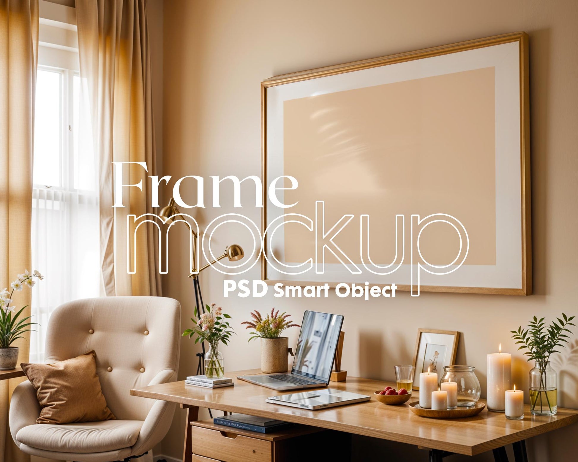 Horizontal Frame Mockup PSD, Scandinavian Wooden Frame Mockup, Poster Mockup PSD , Frame Mockup for Print, Frame Mockup Smart Object