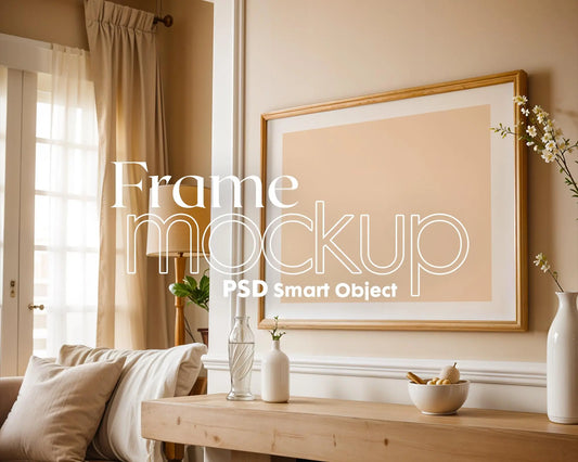 Horizontal Frame Mockup PSD, Scandinavian Wooden Frame Mockup, Poster Mockup PSD , Frame Mockup for Print, Frame Mockup Smart Object