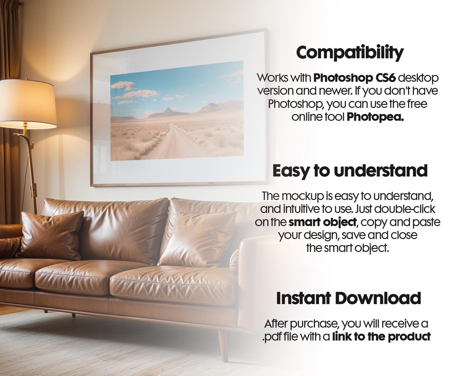 Horizontal Frame Mockup PSD, Scandinavian Wooden Frame Mockup, Poster Mockup PSD , Frame Mockup for Print, Frame Mockup Smart Object