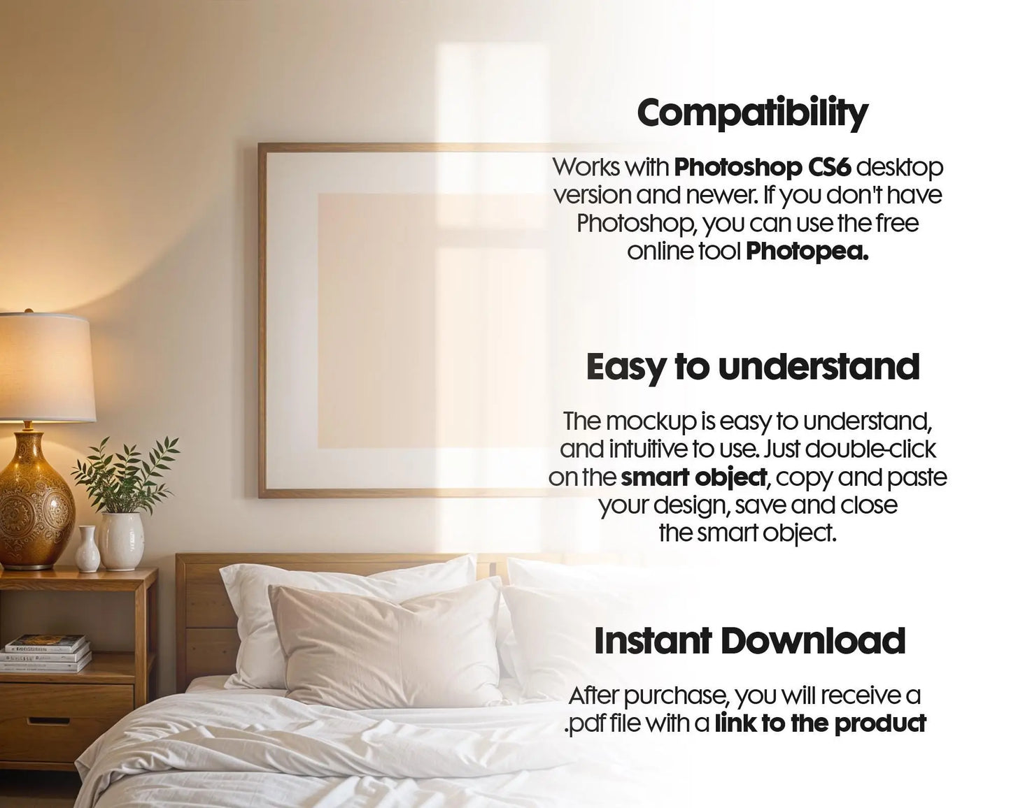 Horizontal Frame Mockup PSD, Scandinavian Wooden Frame Mockup, Poster Mockup PSD , Frame Mockup for Print, Frame Mockup Smart Object