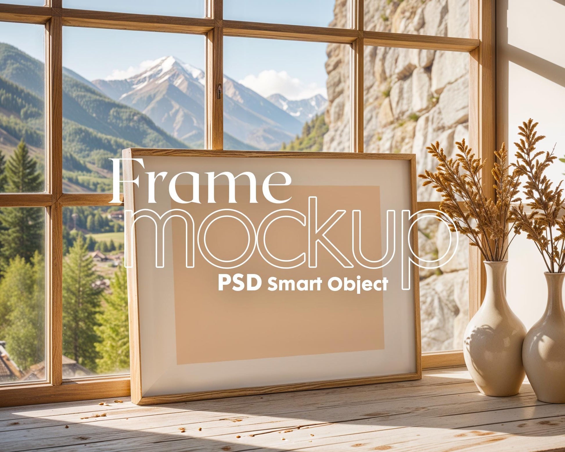 Horizontal Frame Mockup PSD, Scandinavian Wooden Frame Mockup, Poster Mockup PSD , Frame Mockup for Print, Frame Mockup Smart Object