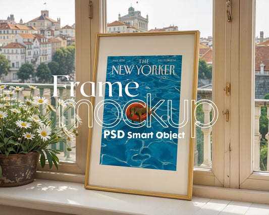 Vertical Frame Mockup, Thin Wood Frame PSD for Prints, Poster Frame Mockup, PSD Template for Art, Interior Poster Mockup