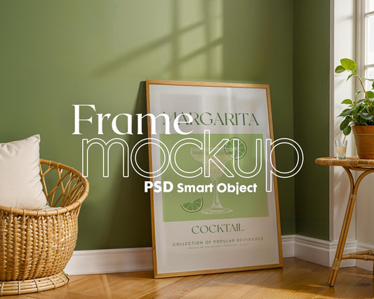 Blank Wooden Poster Frame Mockup, Minimalist Frame Mockup for Digital Download, Posters and Artwork Smart Object Instant Download