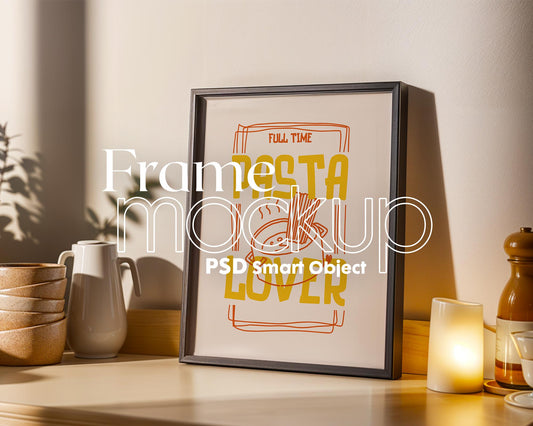 Kitchen Frame Mockup | DIN A Artwork Mockup Frames | Aesthetic Interior Vertical Wood Frame Mockup | Poster Mockup Templete PSD