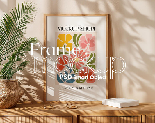 Blank Wooden Poster Frame Mockup, Minimalist Frame Mockup for Digital Download, Posters and Artwork Smart Object Instant Download