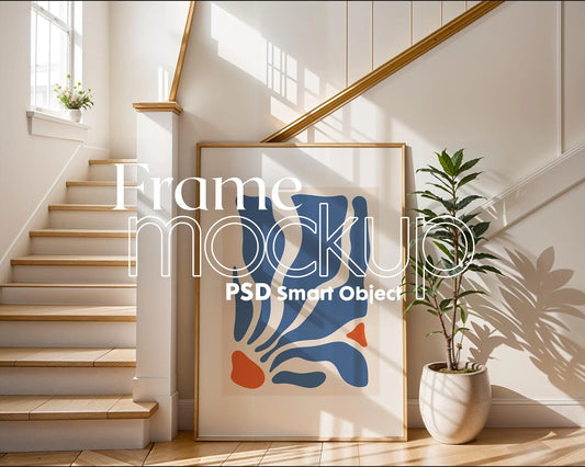 Soft Aesthetic Interior Frame Mockup | ISO A DIN Ratio | Thin Wood Frame | PSD Mockup | Frame Mockup Midcentury Minimal Home Interior