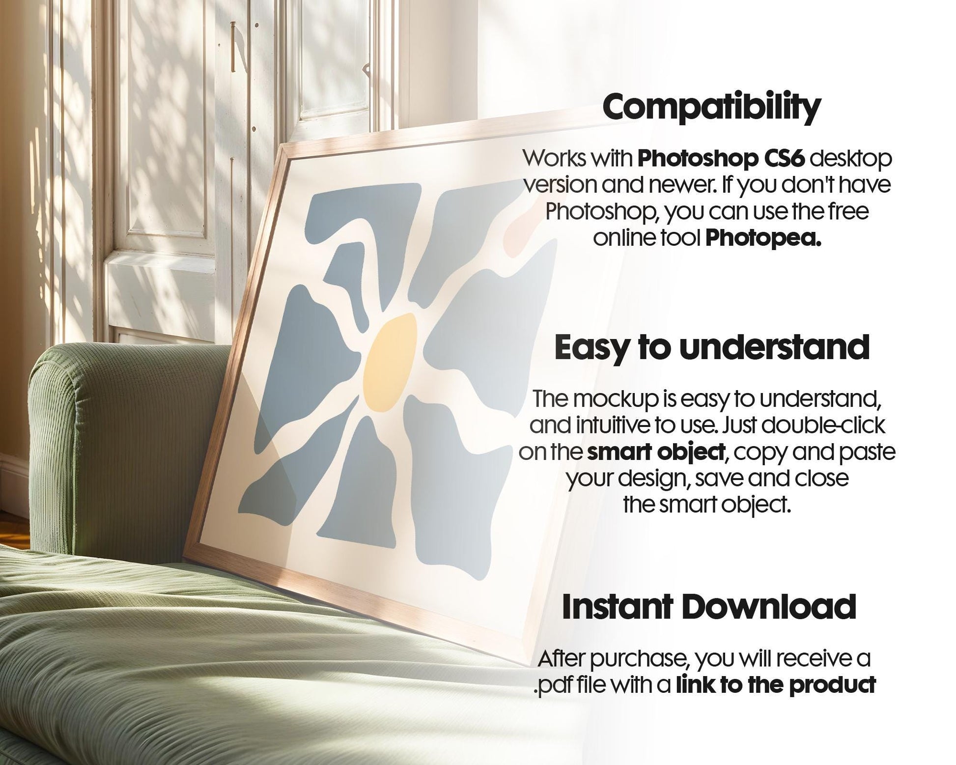 Horizontal Frame Mockup PSD, Scandinavian Wooden Frame Mockup, Poster Mockup PSD , Frame Mockup for Print, Frame Mockup Smart Object