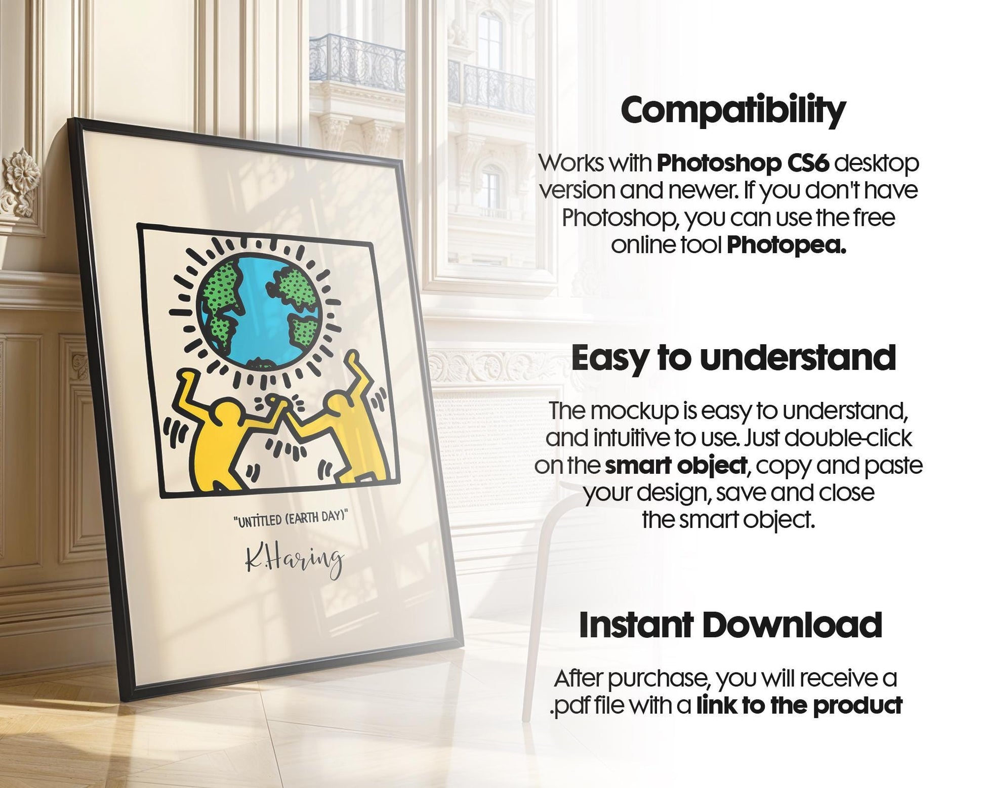 Blank Wooden Poster Frame Mockup, Minimalist Frame Mockup for Digital Download, Posters and Artwork Smart Object Instant Download