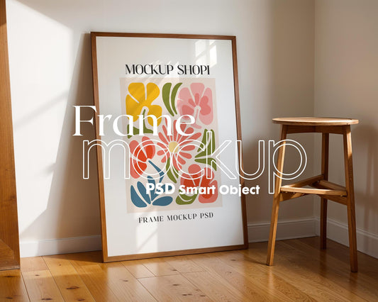 Blank Wooden Poster Frame Mockup, Minimalist Frame Mockup for Digital Download, Posters and Artwork Smart Object Instant Download