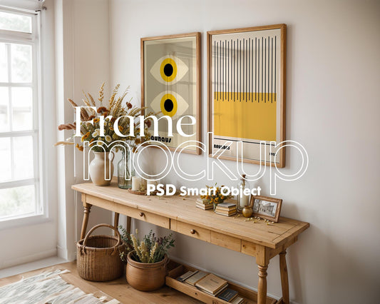 2 Frame Mockup in Home Interior PSD | 2 Frame Mockup Frames | Interior Wall Poster | Interior Poster Shop Mockup