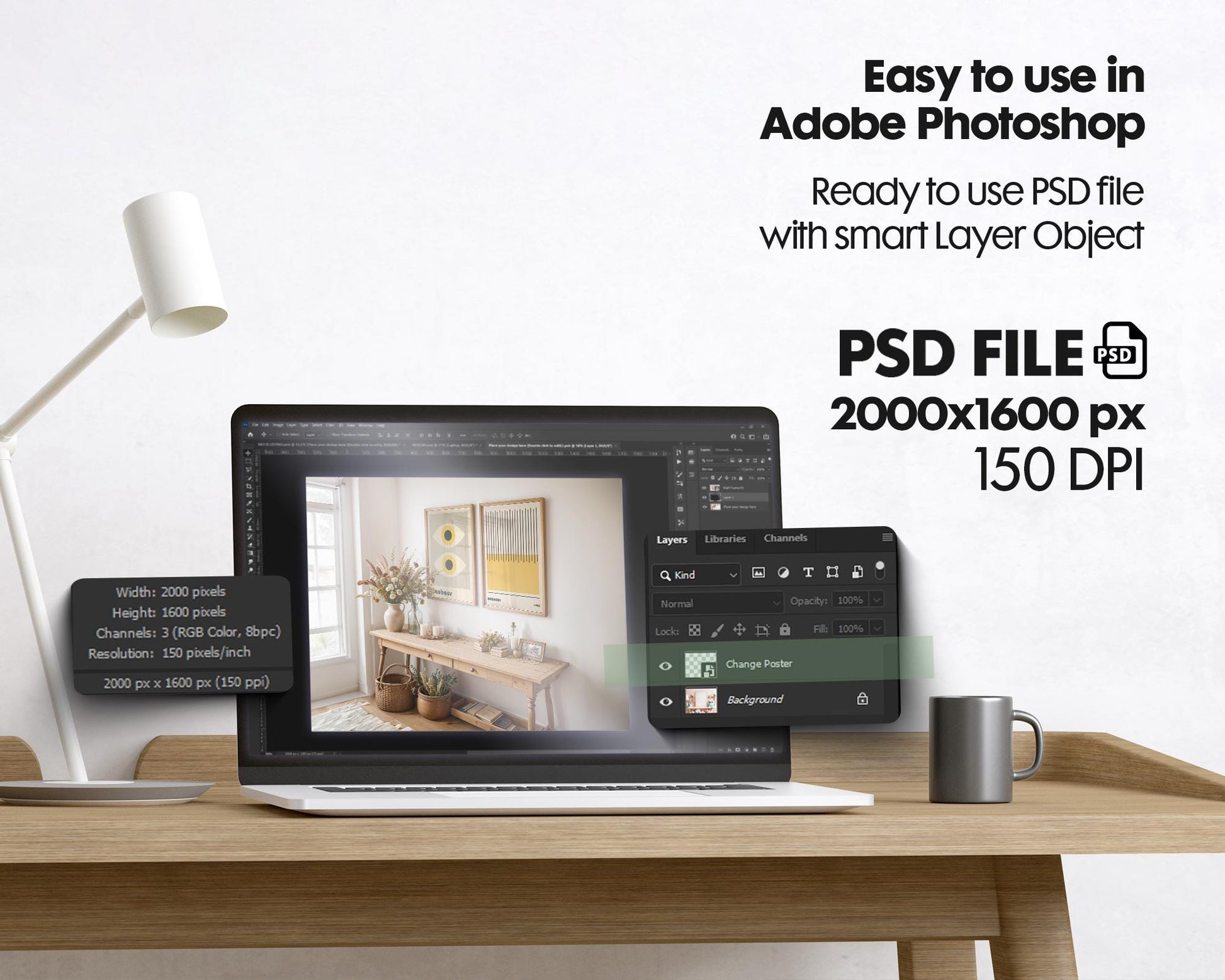 2 Frame Mockup in Home Interior PSD | 2 Frame Mockup Frames | Interior Wall Poster | Interior Poster Shop Mockup