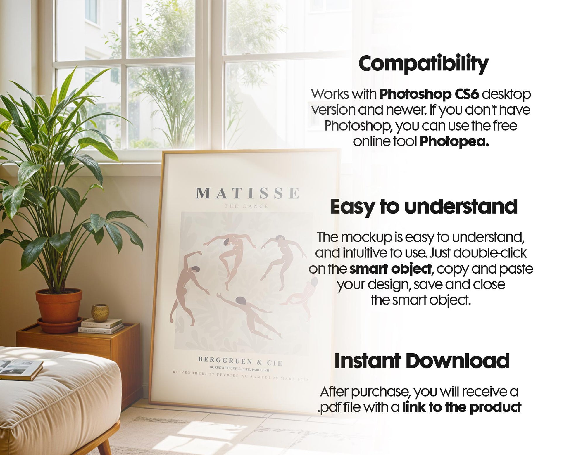 Boho Frame Mockup PSD, Scandinavian Wooden Frame Mockup, Poster Mockup PSD , Frame Mockup for Print, Frame Mockup Smart Object