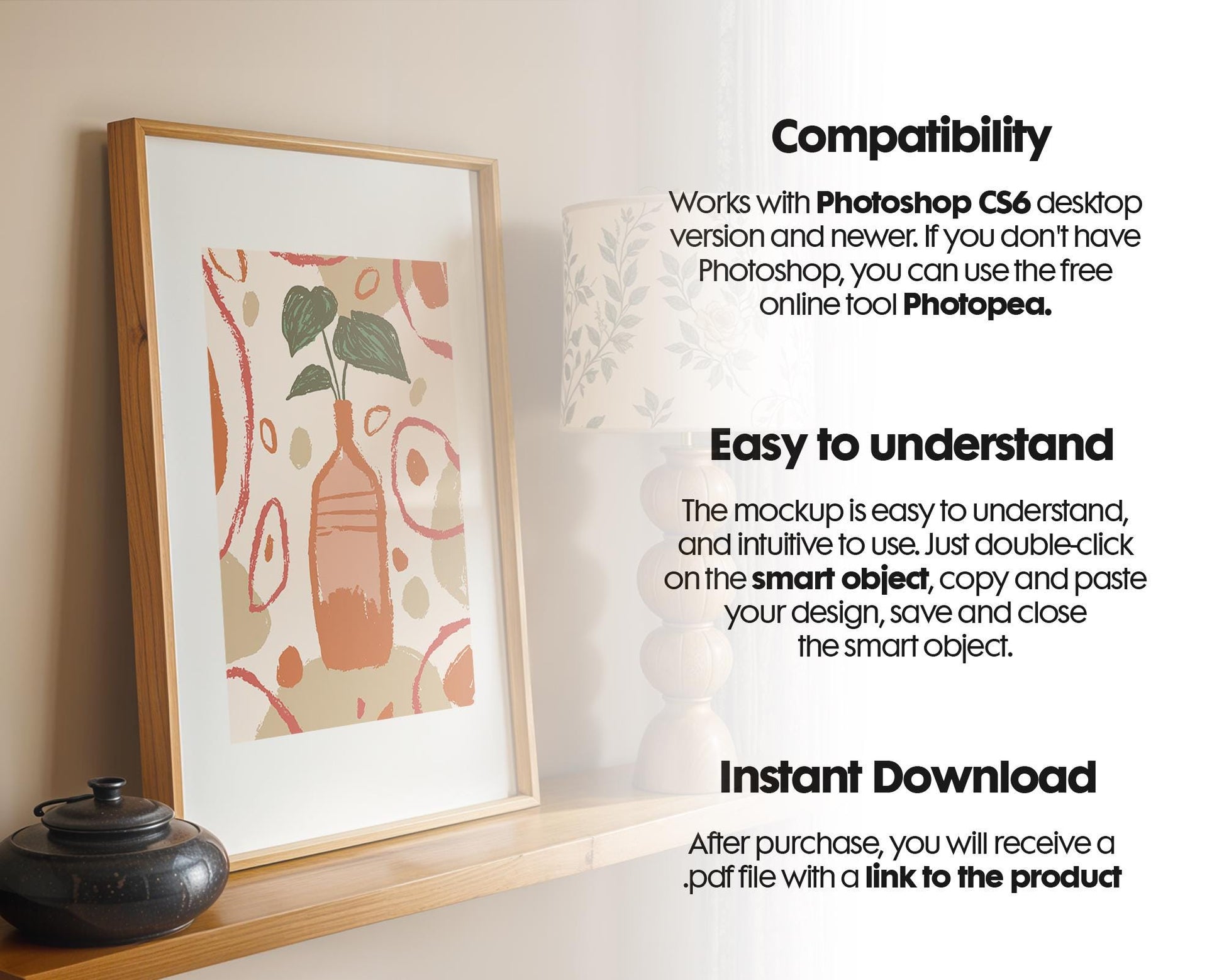 Blank Wooden Poster Frame Mockup, Room Frame Mockup, Minimalist Frame Mockup for Digital Download, Posters and Artwork Instant Download