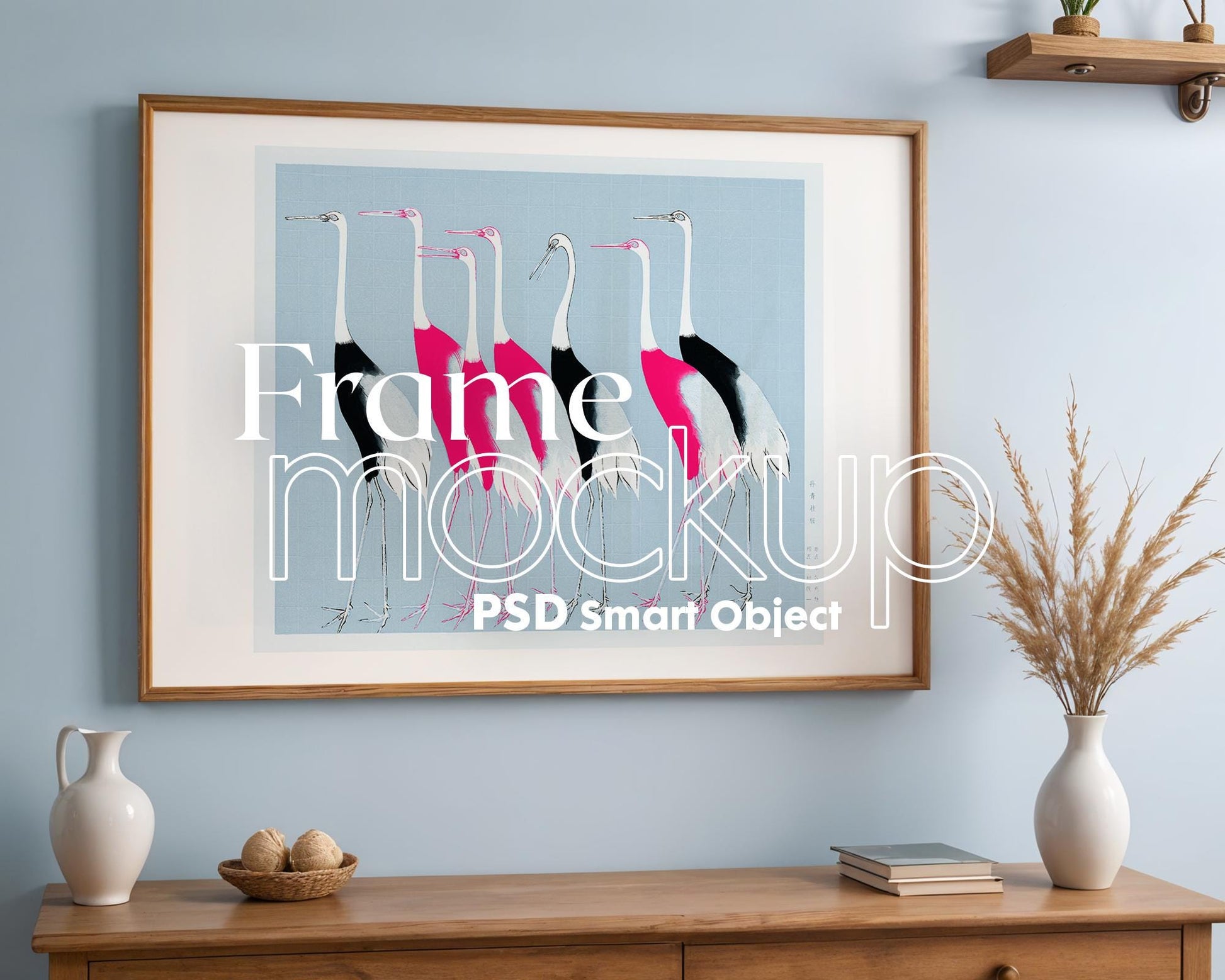 Horizontal Frame Mockup PSD, Scandinavian Wooden Frame Mockup, Poster Mockup PSD , Frame Mockup for Print, Frame Mockup Smart Object