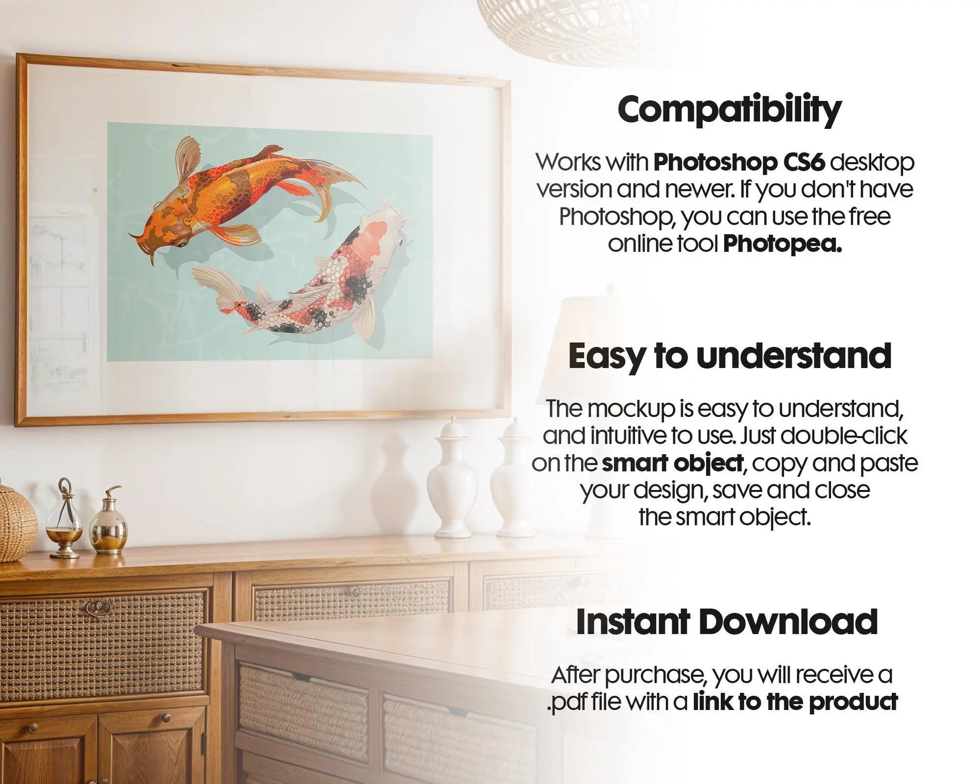 Horizontal Frame Mockup PSD, Scandinavian Wooden Frame Mockup, Poster Mockup PSD , Frame Mockup for Print, Frame Mockup Smart Object