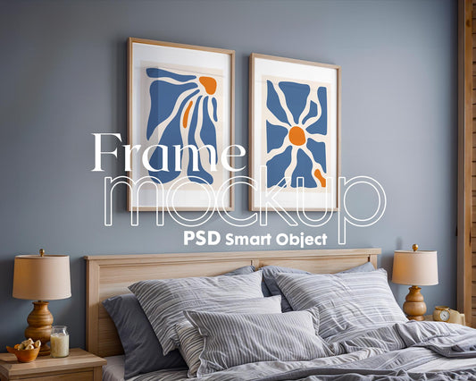2 Frames Bedroom Mockup PSD, Mockup Frames, Double Frames Mockup, Set of 2 Mock Up, Wall Art Display, Poster Mockup, Poster Mockup PSD