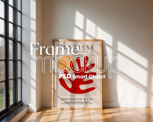 Blank Wooden Poster Frame Mockup, Minimalist Frame Mockup for Digital Download, Posters and Artwork Smart Object Instant Download