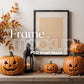 Halloween Frame Mockup PSD, Halloween Wall Art, Rustic Autumn & Pumpkins Vertical Artwork, Spooky Art Mockup,