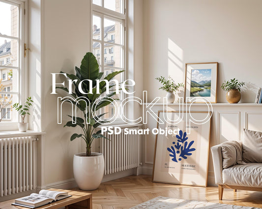Scandinavian Interior Poster Frame Mockup PSD , Minimalist Decor Frame Mockup for Digital Download