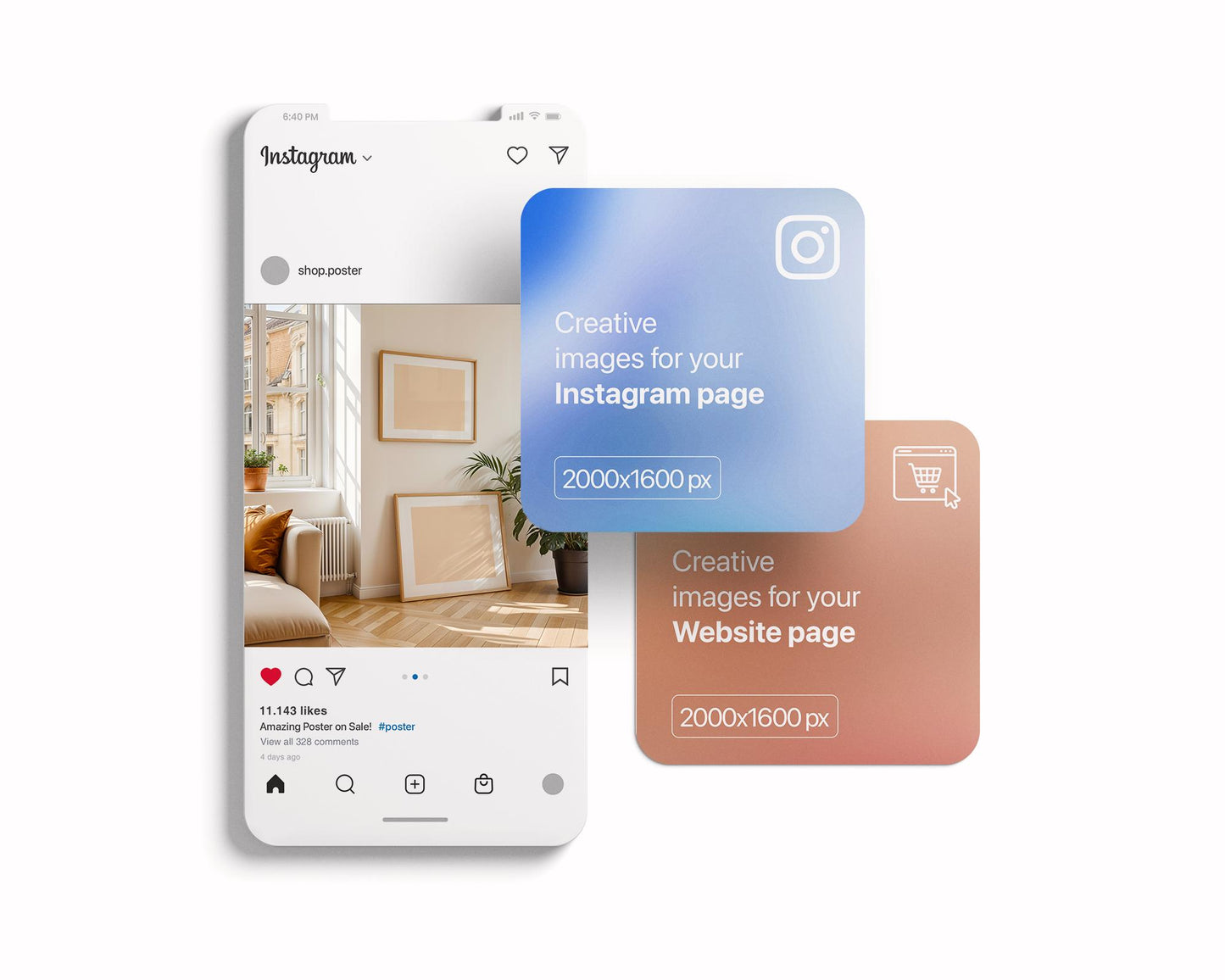 Scandinavian Interior Poster Horizontal Frame Mockup, Minimalist Decor Frame Mockup for Digital Download,