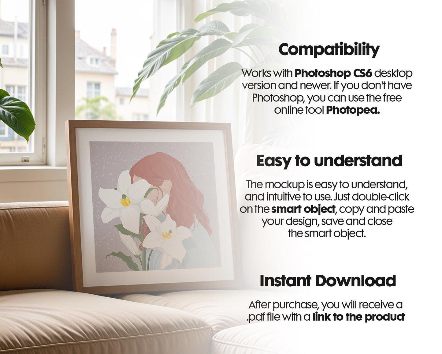 Square Frame Mockup PSD, Square Mockup Frame PSD, Interior Square Art Frame, Interior Poster Frame, Square Poster Frame Mockup PSD