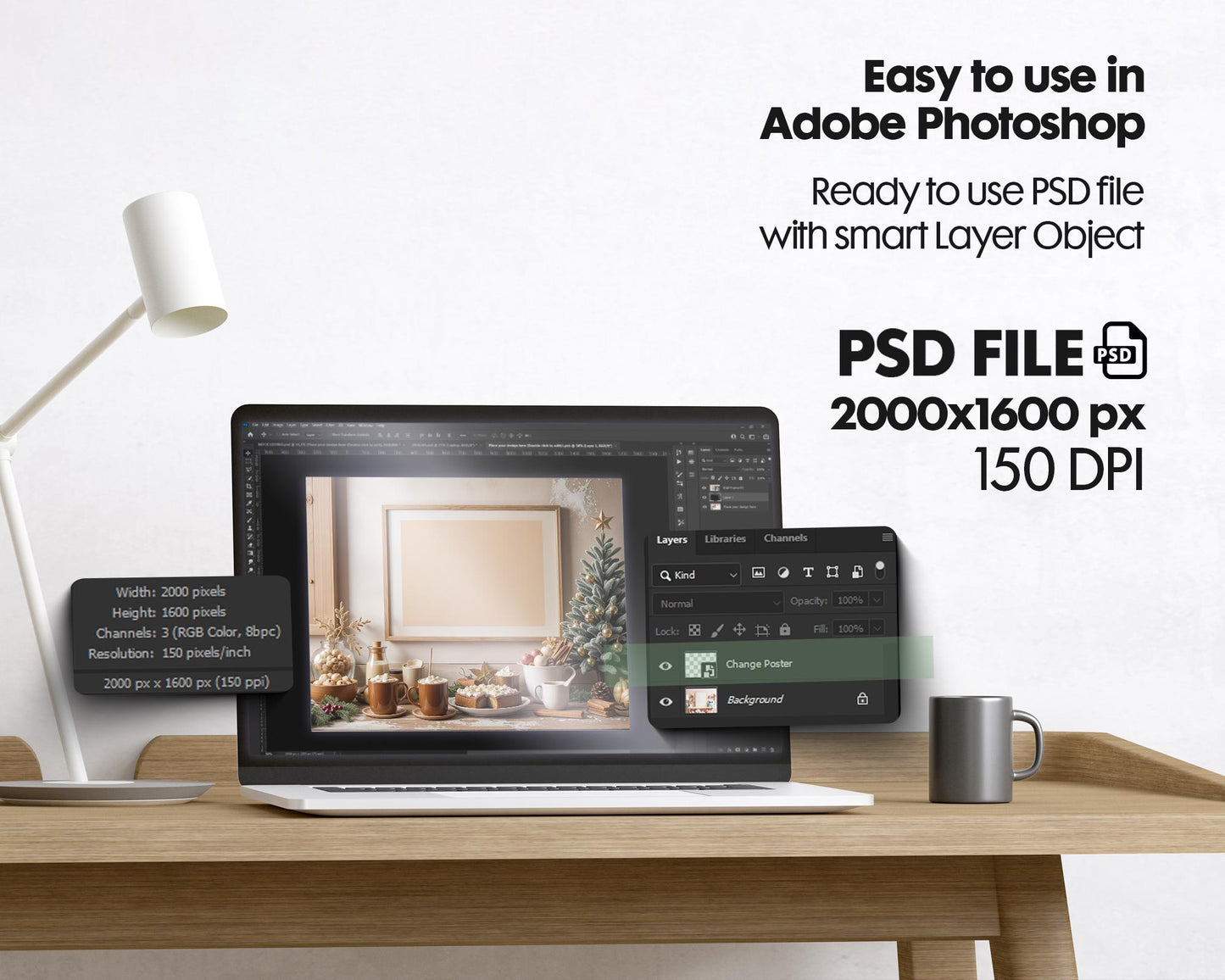 Christmas Frame Mockup PSD, Christmas Holiday Frame Mockup, Christmas Mockup Poster Presentation, Christmas Interior Frame Mockup