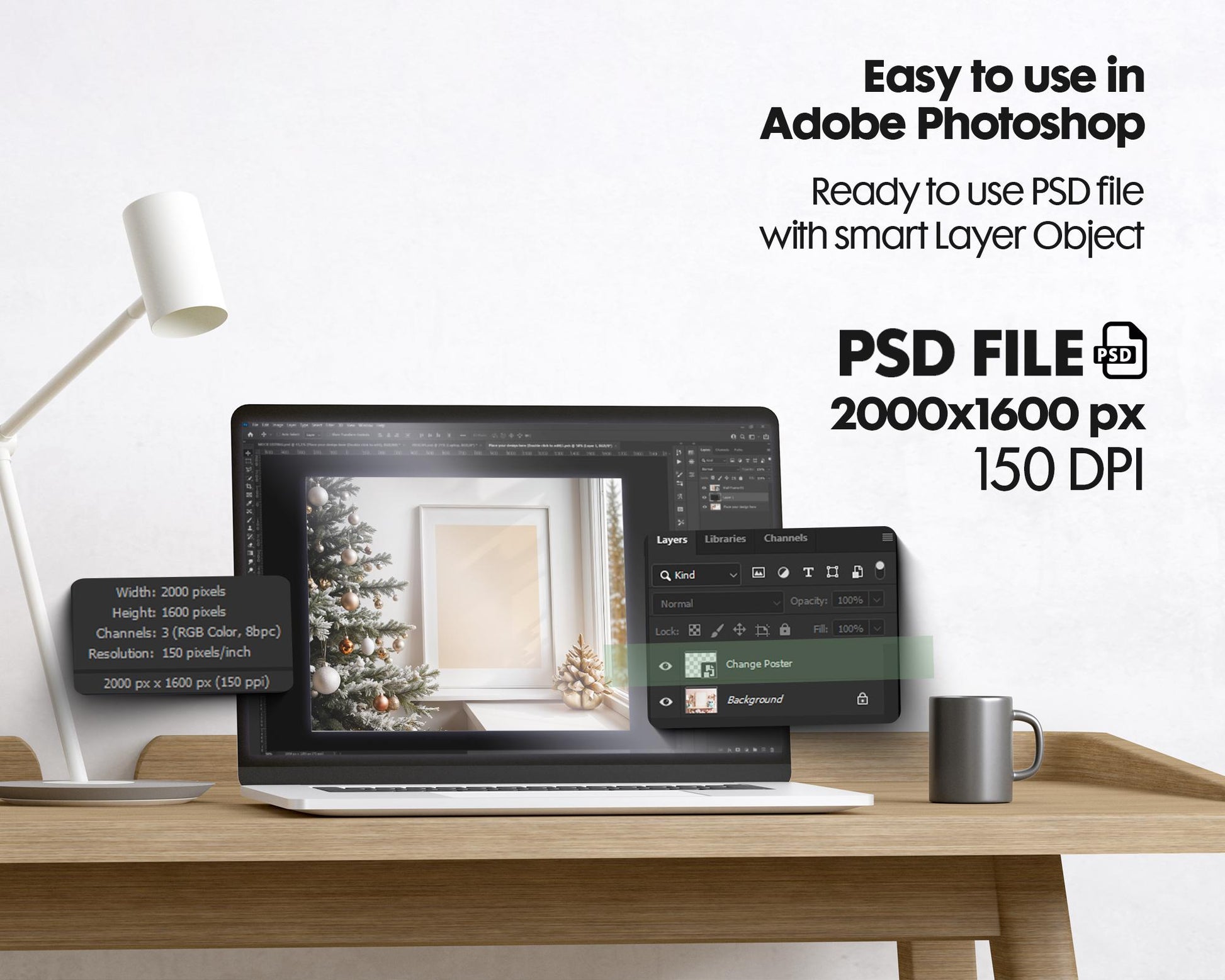 Christmas Frame Mockup PSD, Christmas Holiday Frame Mockup, Christmas Mockup Poster Presentation, Christmas Interior Frame Mockup