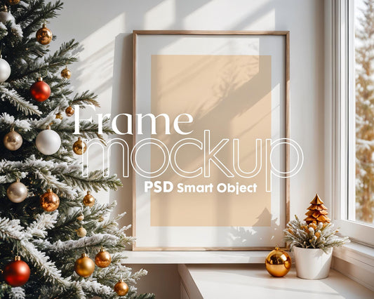 Christmas Frame Mockup PSD, Christmas Holiday Frame Mockup, Christmas Mockup Poster Presentation, Christmas Interior Frame Mockup