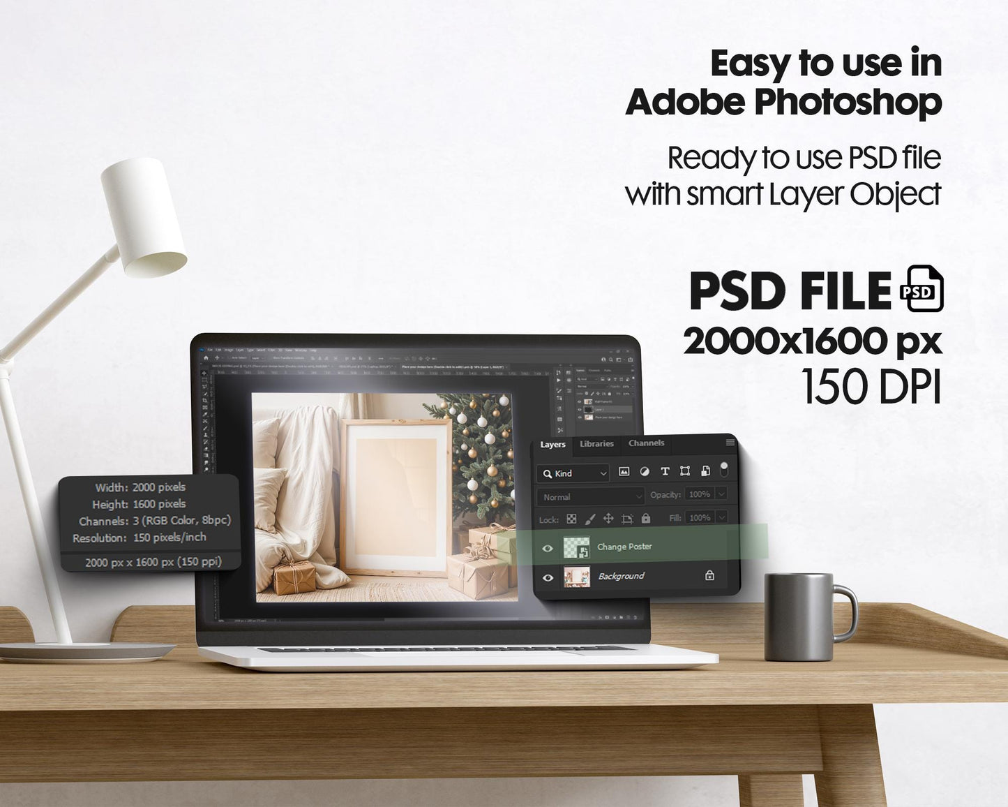 Christmas Frame Mockup PSD, Christmas Holiday Frame Mockup, Christmas Mockup Poster Presentation, Christmas Interior Frame Mockup