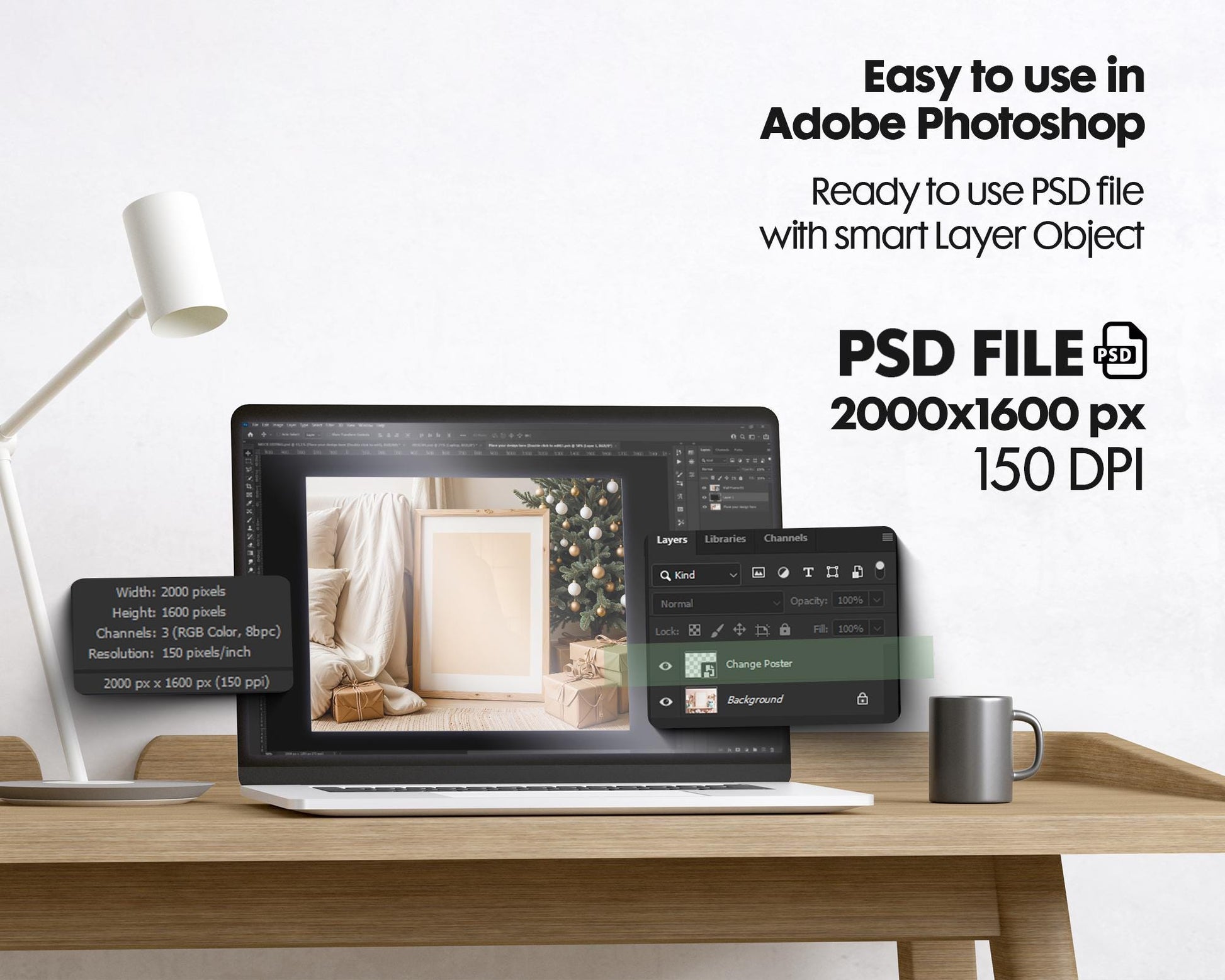 Christmas Frame Mockup PSD, Christmas Holiday Frame Mockup, Christmas Mockup Poster Presentation, Christmas Interior Frame Mockup