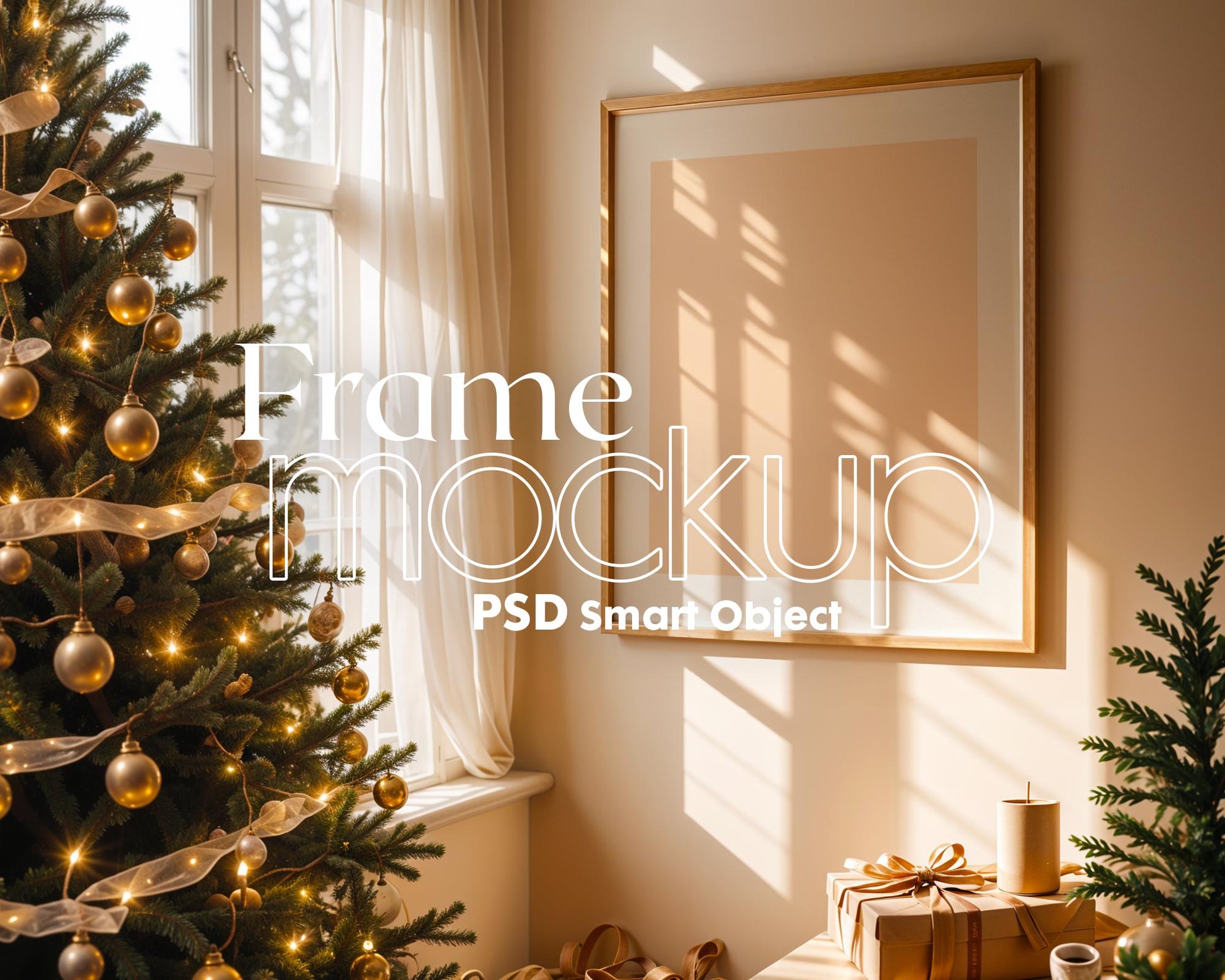 Christmas Frame Mockup PSD, Christmas Holiday Frame Mockup, Christmas Mockup Poster Presentation, Christmas Interior Frame Mockup