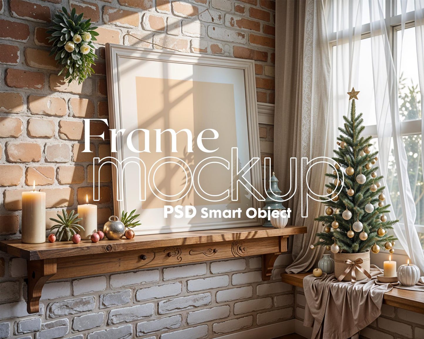 Christmas Frame Mockup PSD, Christmas Holiday Frame Mockup, Christmas Mockup Poster Presentation, Christmas Interior Frame Mockup