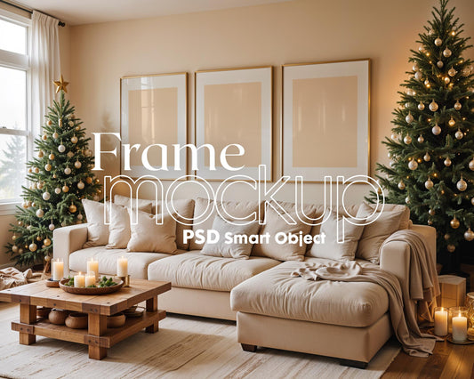 Christmas 3 Frame Mockup PSD, Christmas Holiday Frame Mockup, Christmas Mockup Poster Presentation, Christmas Interior Frame Mockup