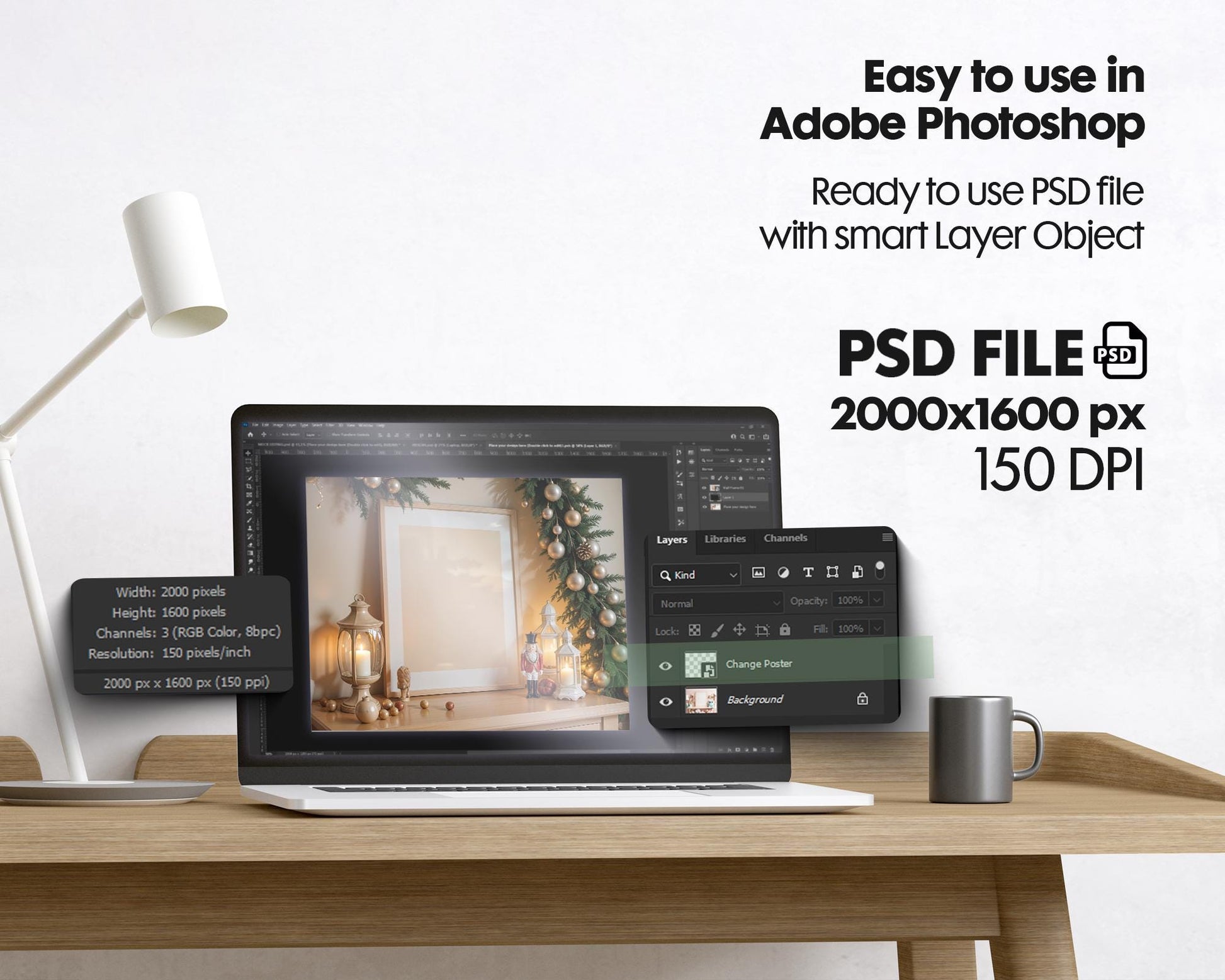 Christmas Frame Mockup PSD, Christmas Holiday Frame Mockup, Christmas Mockup Poster Presentation, Christmas Interior Frame Mockup