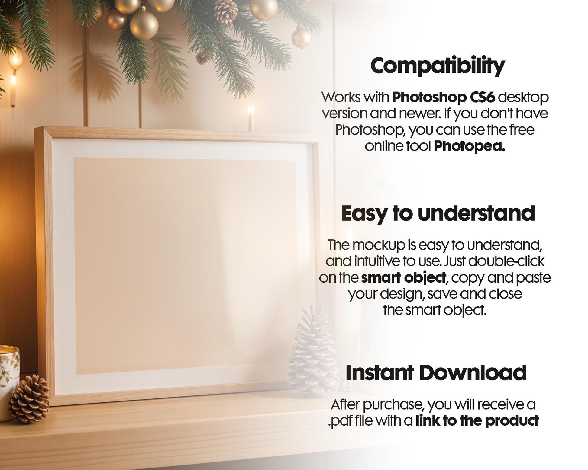 Christmas Frame Mockup PSD, Christmas Holiday Frame Mockup, Christmas Mockup Poster Presentation, Christmas Interior Frame Mockup
