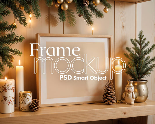 Christmas Frame Mockup PSD, Christmas Holiday Frame Mockup, Christmas Mockup Poster Presentation, Christmas Interior Frame Mockup