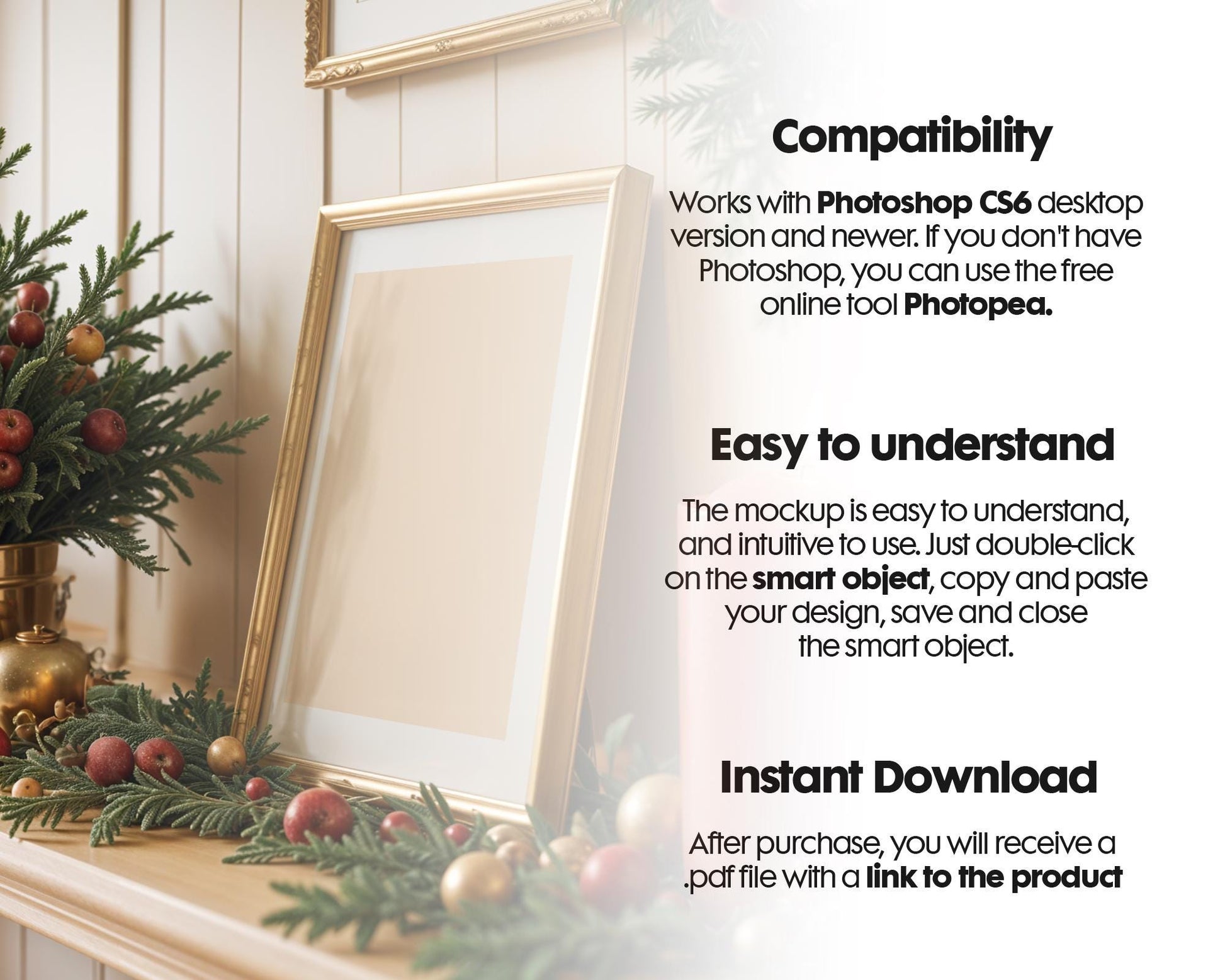 Christmas Frame Mockup PSD, Christmas Holiday Frame Mockup, Christmas Mockup Poster Presentation, Christmas Interior Frame Mockup