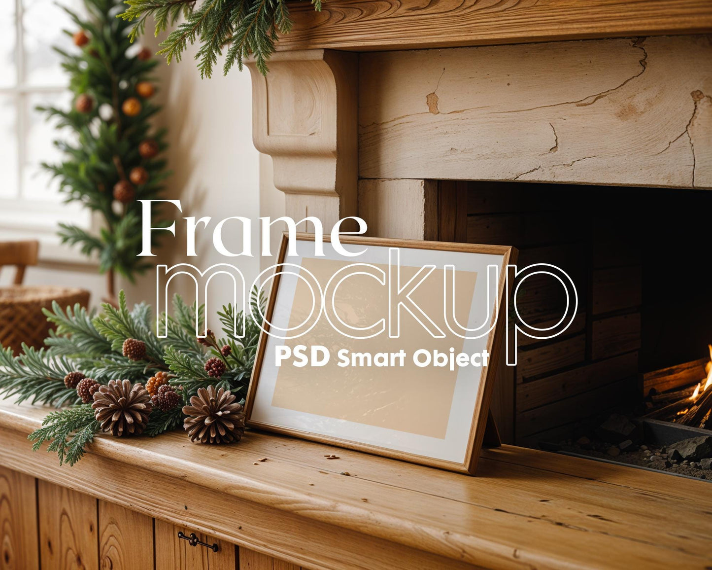 Christmas Frame Mockup PSD, Christmas Holiday Frame Mockup, Christmas Mockup Poster Presentation, Christmas Interior Frame Mockup