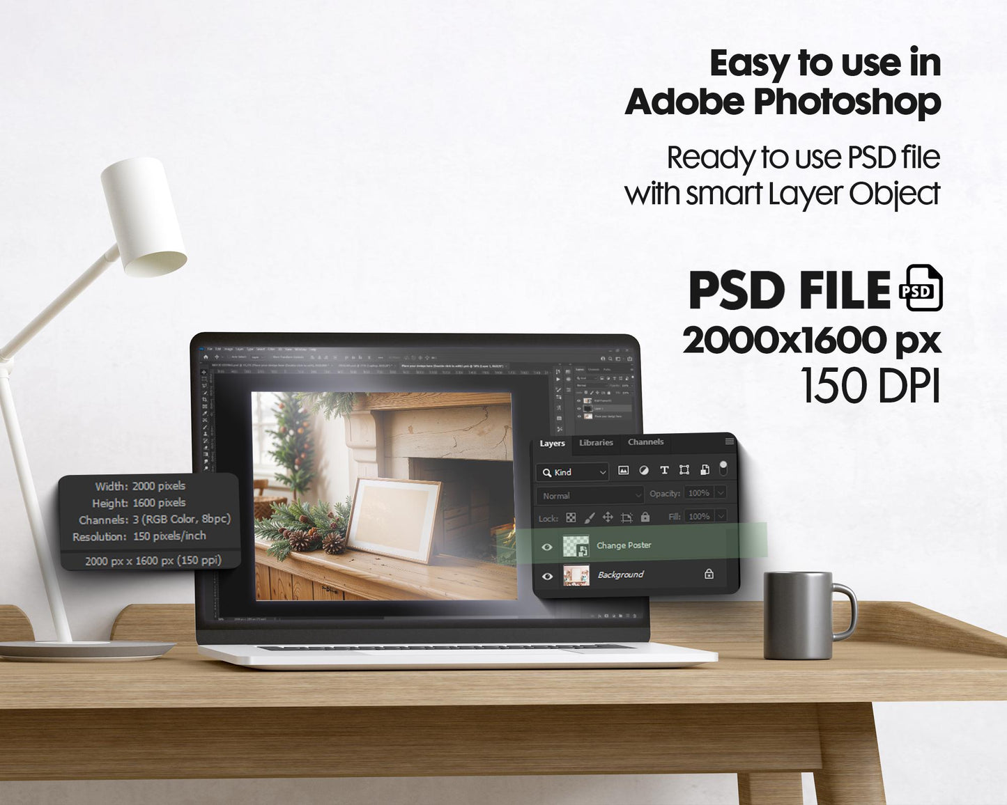 Christmas Frame Mockup PSD, Christmas Holiday Frame Mockup, Christmas Mockup Poster Presentation, Christmas Interior Frame Mockup