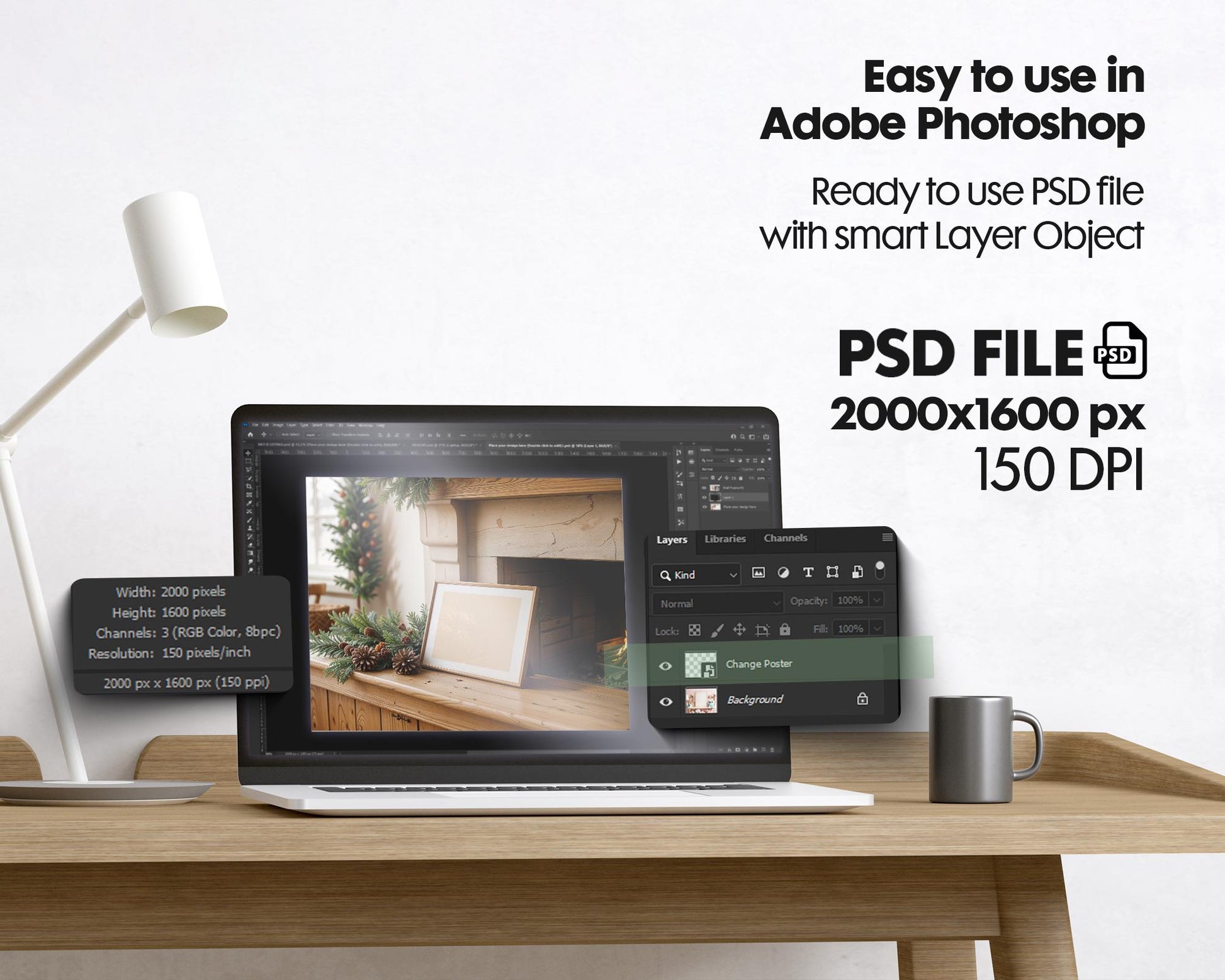 Christmas Frame Mockup PSD, Christmas Holiday Frame Mockup, Christmas Mockup Poster Presentation, Christmas Interior Frame Mockup