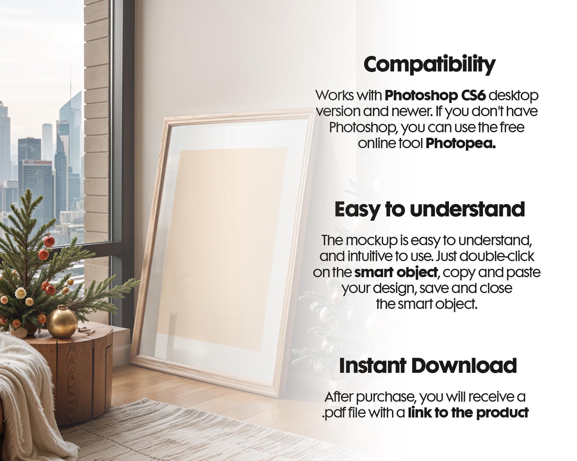 Christmas Frame Mockup PSD, Christmas Holiday Frame Mockup, Christmas Mockup Poster Presentation, Christmas Interior Frame Mockup