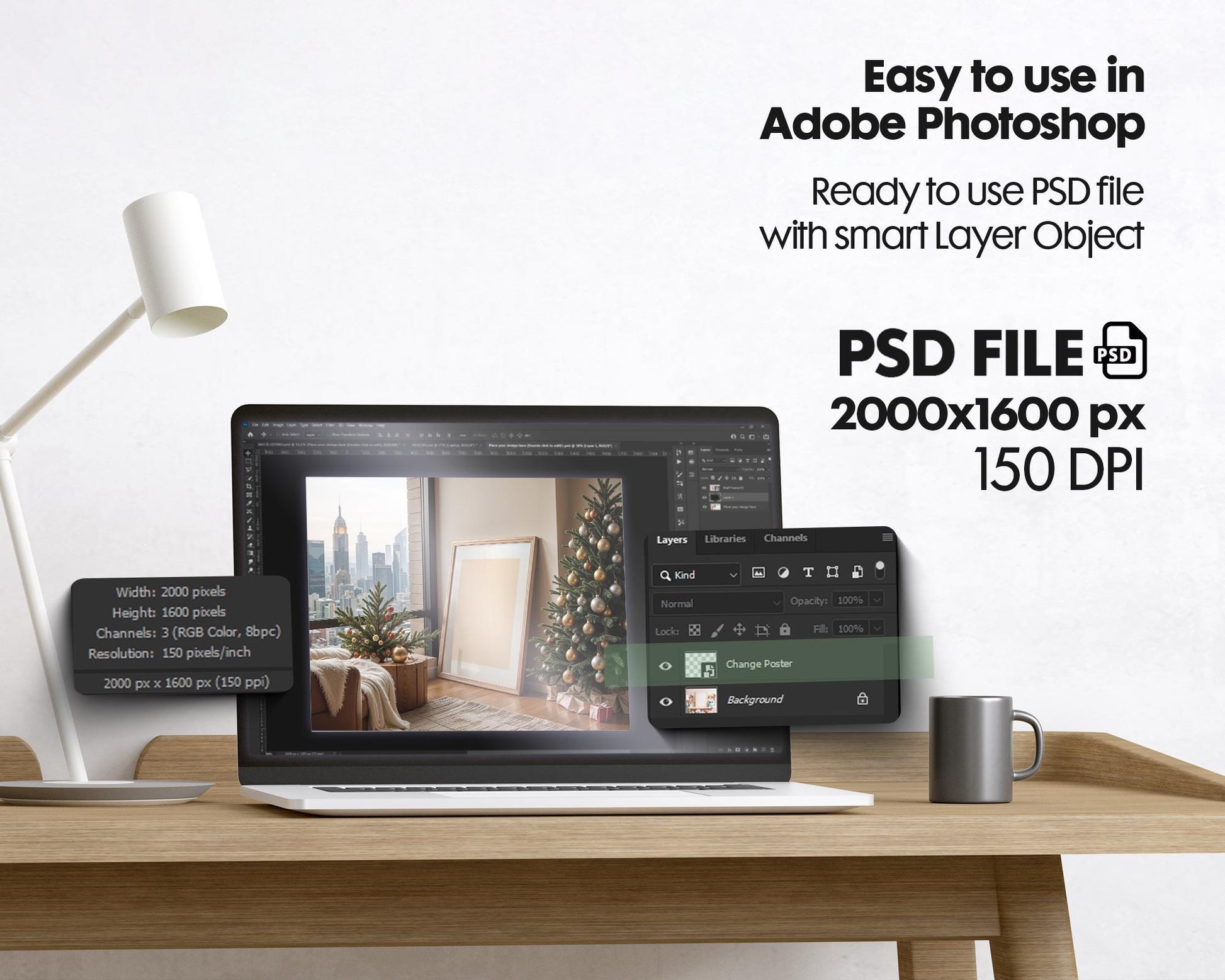 Christmas Frame Mockup PSD, Christmas Holiday Frame Mockup, Christmas Mockup Poster Presentation, Christmas Interior Frame Mockup