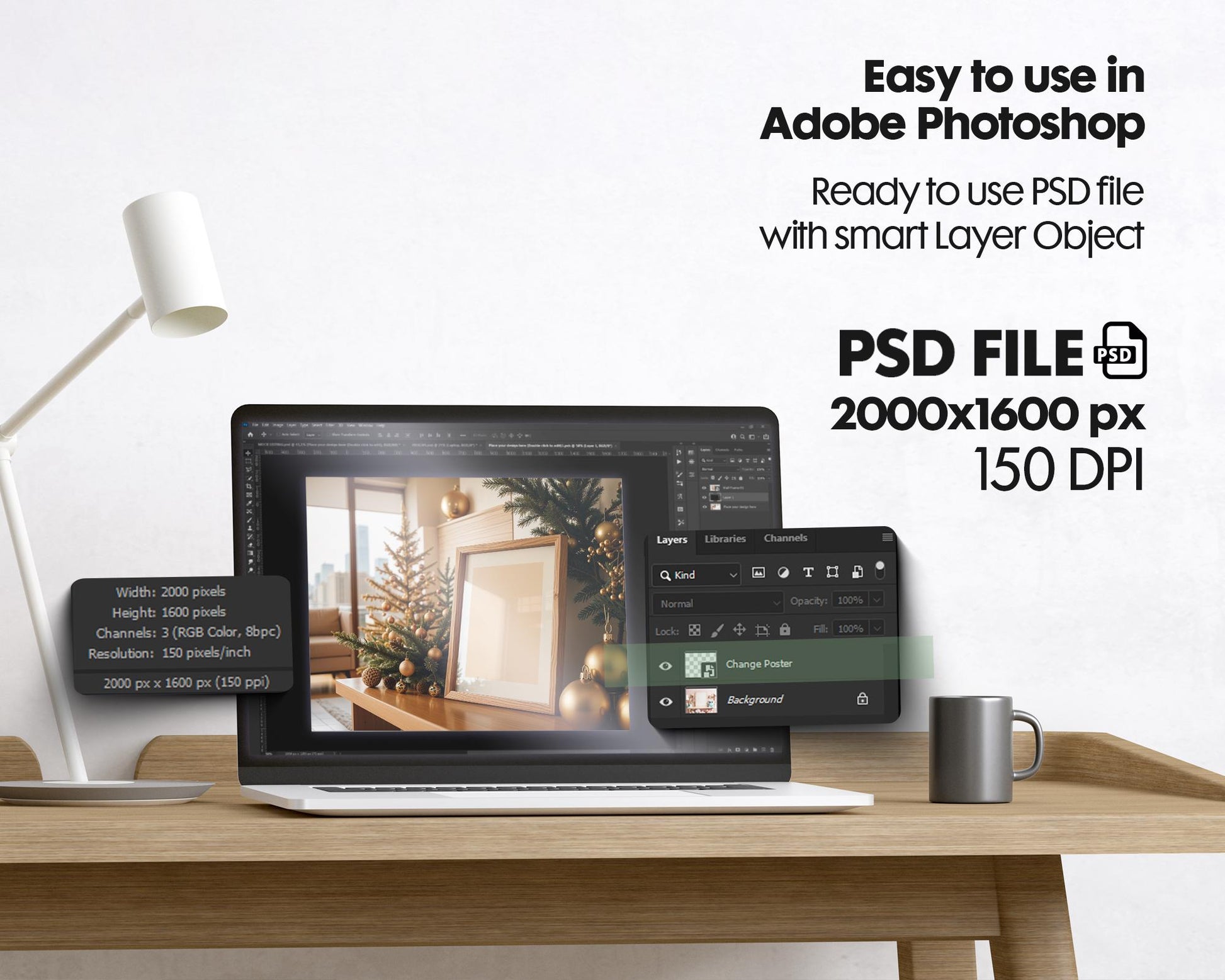 Christmas Frame Mockup PSD, Christmas Holiday Frame Mockup, Christmas Mockup Poster Presentation, Christmas Interior Frame Mockup