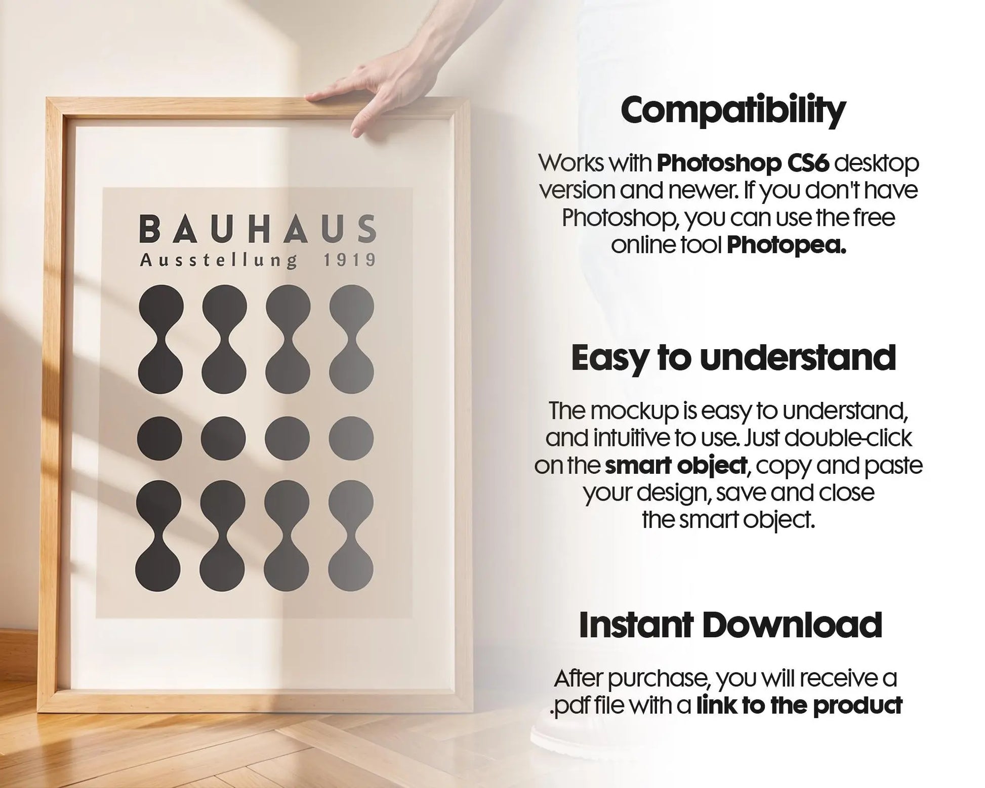 Frame Mockup With Person, Minimal Wooden Frame Mockup, PSD Frame Mockup Home Interior with Man, Father holding frame