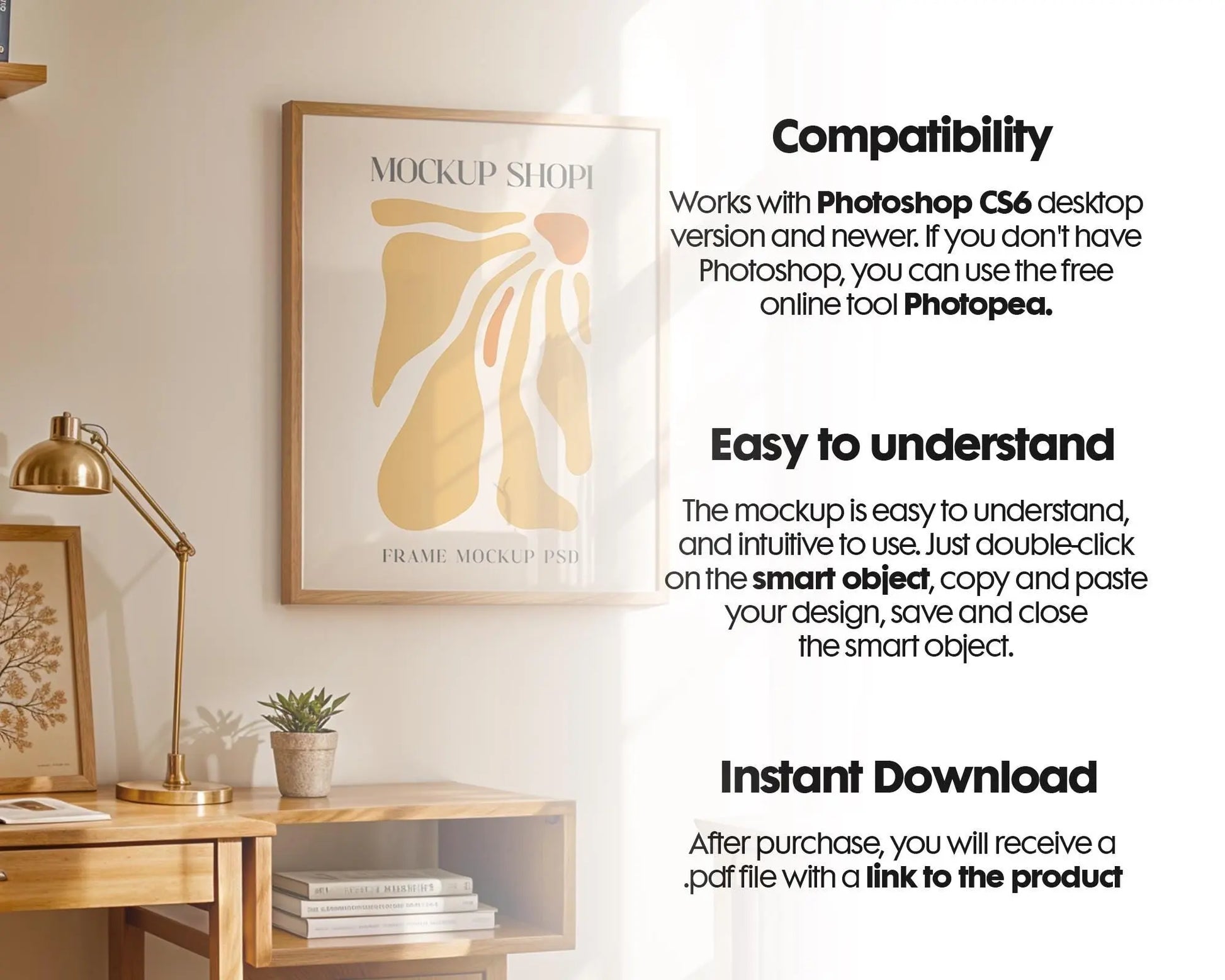 Scandinavian Interior Poster Frame Mockup, Minimalist Decor Frame Mockup for Digital Download,