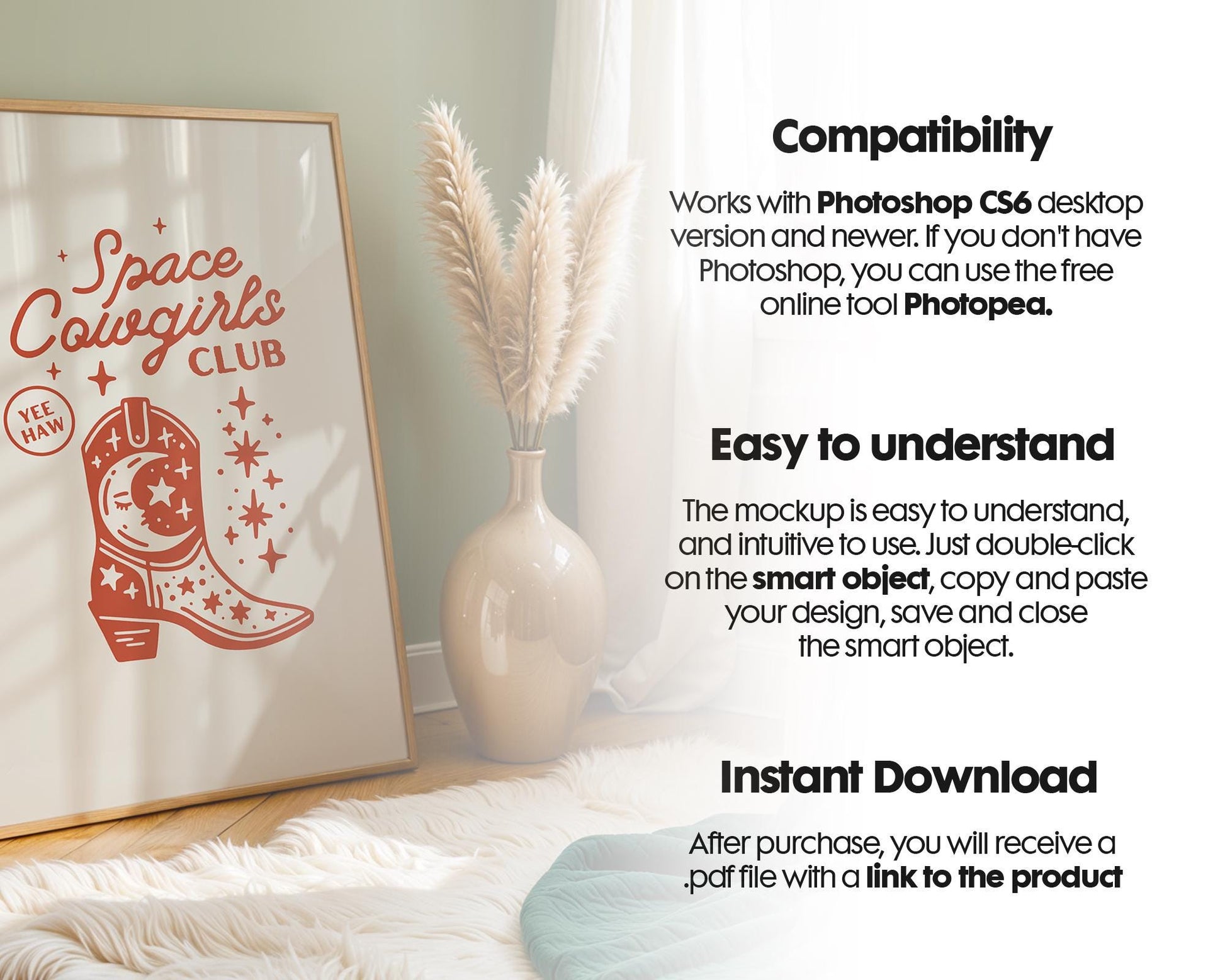 Blank Wooden Poster Frame Mockup, Minimalist Frame Mockup for Digital Download, Posters and Artwork Smart Object Instant Download
