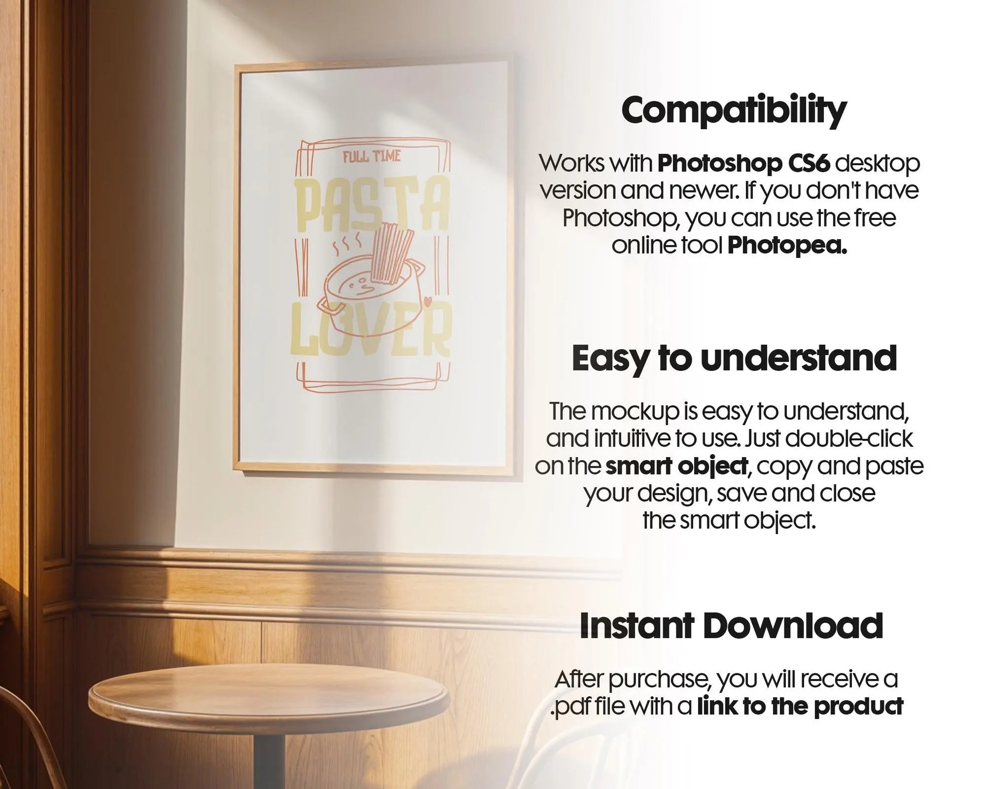 Restaurant Frame Poster Mockup, Cafe Frame Mockup for Digital Download, Posters and Artwork Smart Object Instant Download
